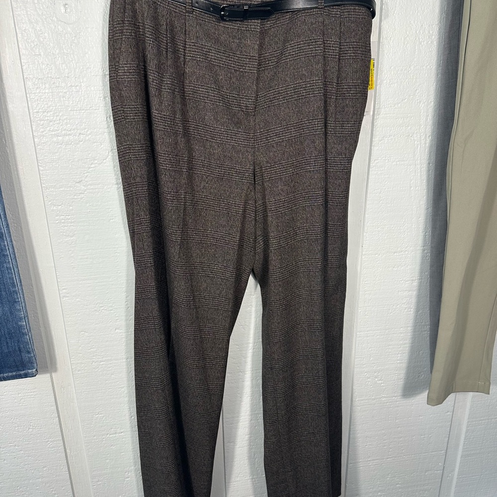 Calvin Klein Women's Brown Herringbone Belted Pants Size 12 N… - Picture 4 of 11